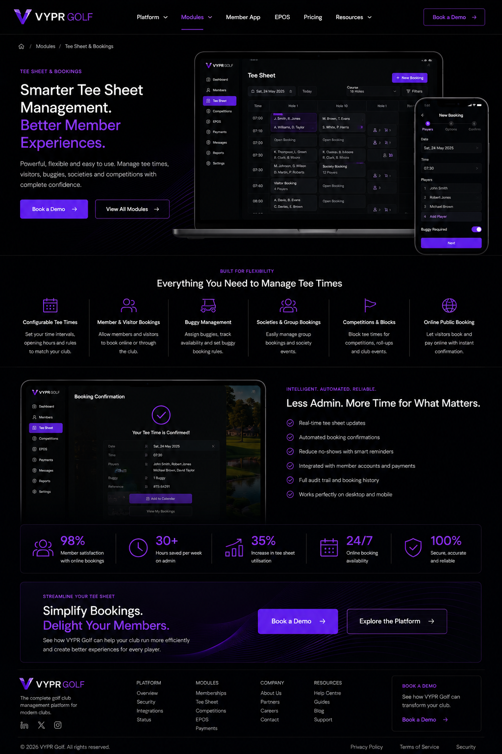 VYPR Golf tee sheet and mobile booking mockup